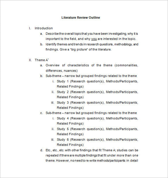 free download literature review outline template into word