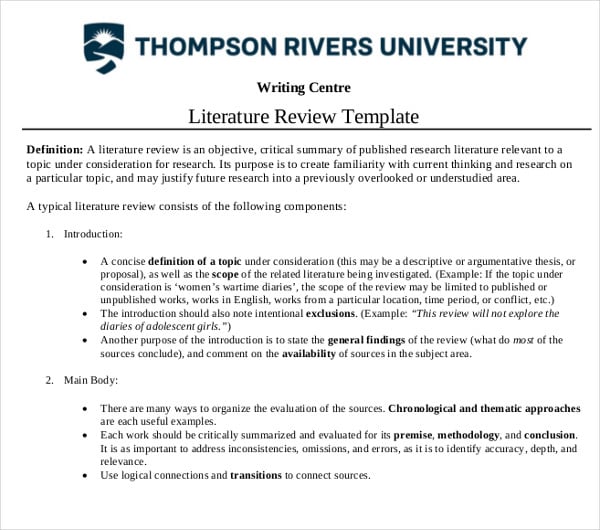 trial literature review template
