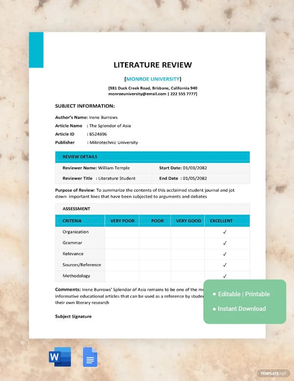 books review template